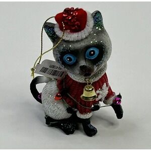 Pier 1 Imports Cat Christmas‎ Ornament Wearing A Santa Hat Multicolored NWT
